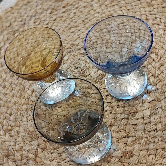 Colored Cordial Shot Glass Controlled Bubble Base Set of 3 Glasses - Picture 6 of 9